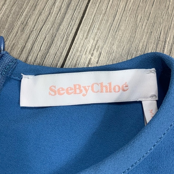 See by Chloe Riverside Blue‎ Shift Puff Sleeve Dress Size Large - Picture 6 of 16